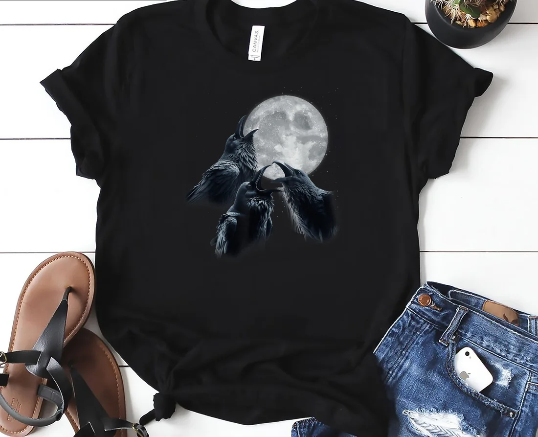 3 black raven howling at the moon funny crow raven