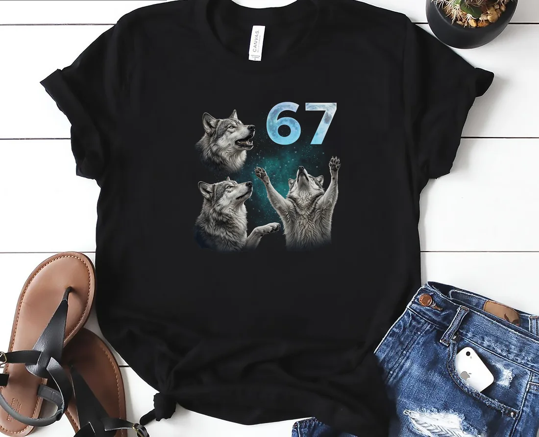67 Meme Wolf Howling at The Moon Six Seven Premium Tri-Blend T-Shirt