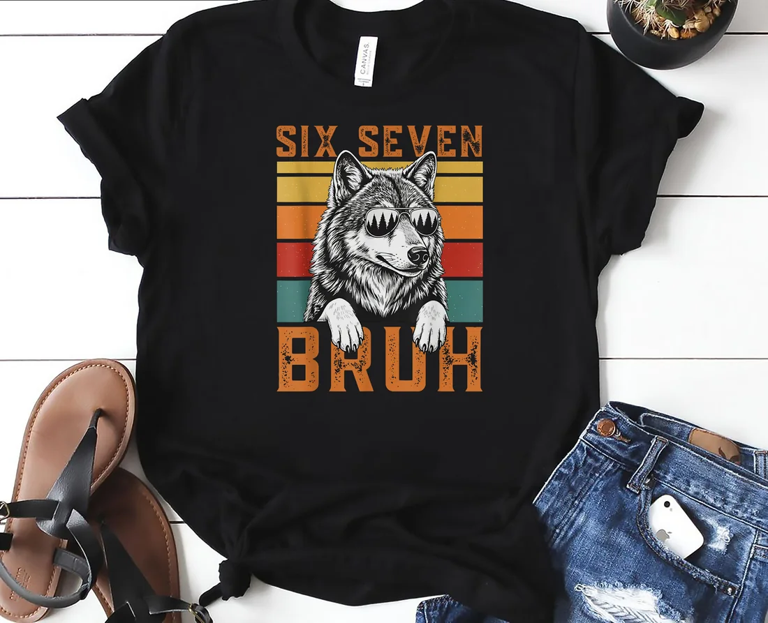 67 Six Seven 6 7 Wolf Sunglasses Retro Vintage Design T-Shirt