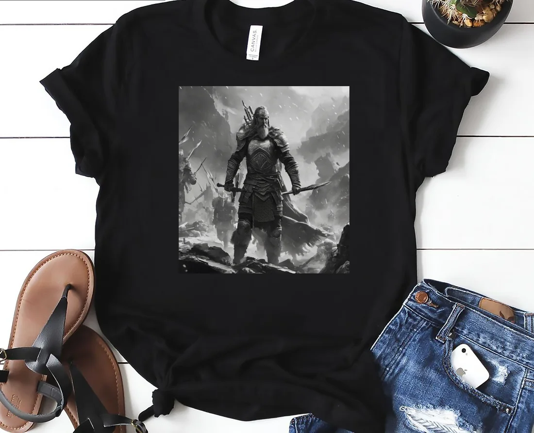 a black and gray apocalyptic viking battle in valh