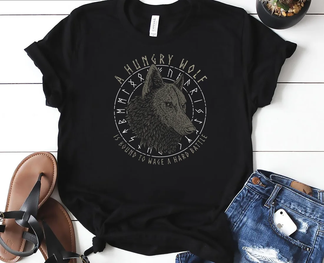 A Hungry Wolf is Bound to Wage a Hard Battle, Norse Viking Proverb, Laxdaela Saga, Viking Gift Classic T-Shirt