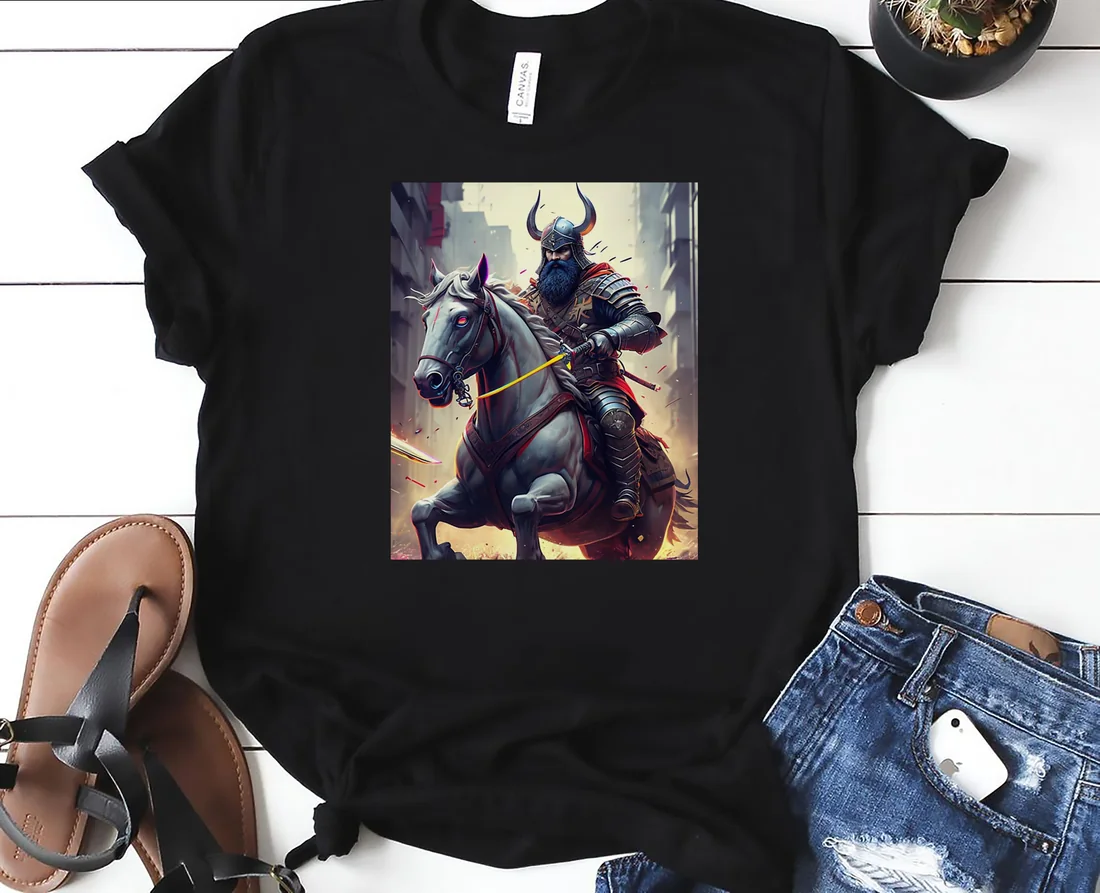 Viking Knight Charge - Epic Horse Warrior Art Oversized T-Shirt